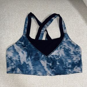 Blue and white lululemon sports bra